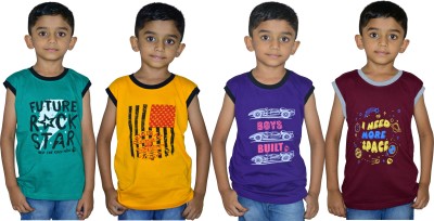 Soft Apparels Boys Typography Pure Cotton T Shirt(Multicolor, Pack of 4)