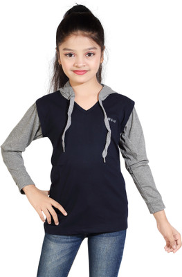 AD & AV Girls Solid Viscose Rayon Regular T Shirt(Dark Blue, Pack of 1)