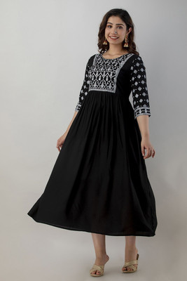 JFT Jaipur Fabtex Women Printed Anarkali Kurta(Black)