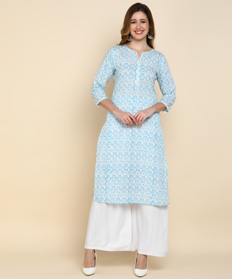 ALEWA Women Printed Straight Kurta(Blue)
