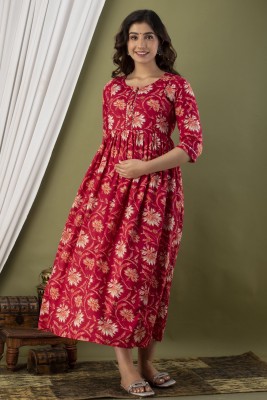 FASHION CLOUD Women Printed A-line Kurta(Red)