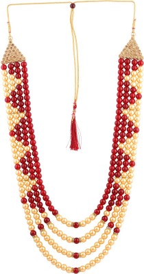 Sanjog Multi-Stringed Zig-Zag Antique Blend of Pearls Necklace For Men/Groom Beads Plastic Necklace