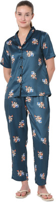 Smarty Pants Women Printed Blue Top & Pyjama Set