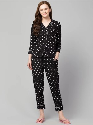 FASHION FEW Women Polka Print Black Shirt & Pyjama set