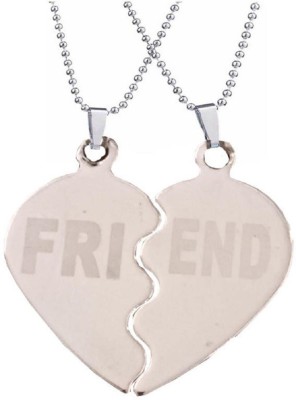 Love And Promise Friendship Special Silver Broken Two Half Heart Shape Friend Pendant Silver Stainless Steel Pendant Set