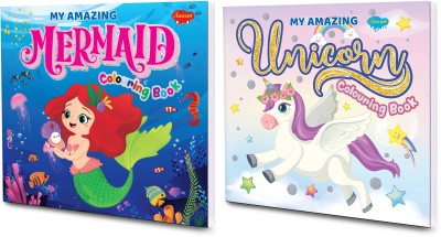 Sawan Adult Colouring Book Mermaid & Unicorn | Set Of 2(Paperback, Sawan)