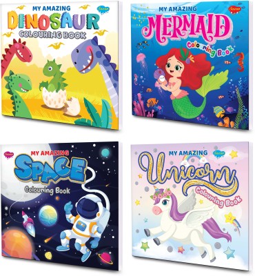 Sawan Colouring Book Set Of 4 - Dinosaur, Space, Mermaid & Unicorn For 3-5 Levels(Paperback, Sawan)