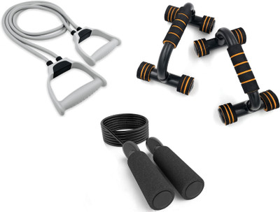 LIVOX Double Toning Resistance Tube Band And Push up Bar Stand, Skipping Rope Resistance Tube(Multicolor)