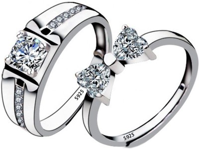 BLOOM STYLE Silver Diamond Silver Plated Ring Set