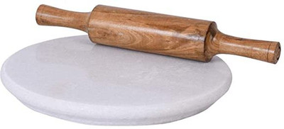 EVEROON White Marble Roti Maker With Wooden Belan/ Chakla Belan Set For Kitchen Rolling Pin & Board(White, Pack of 2)