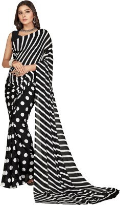 Anand Sarees Striped Daily Wear Georgette Saree(White, Black)