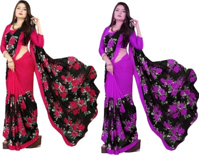 YASHIKA Printed Daily Wear Georgette Saree(Pack of 2, Multicolor)