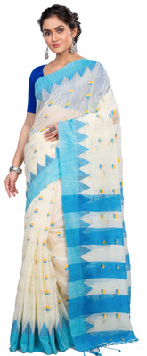 GitAsit Woven Handloom Pure Cotton Saree(Light Blue)