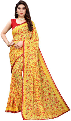bela enterprise Printed, Floral Print Daily Wear Georgette Saree(Yellow)
