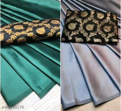 NEZAA EXPORT Solid/Plain Bollywood Silk Blend, Satin Saree(Pack of 2, Grey, Light Green)