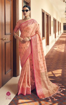 Keswi Fab Woven, Self Design, Embellished, Applique Kanjivaram Jacquard, Art Silk Saree(Pink)