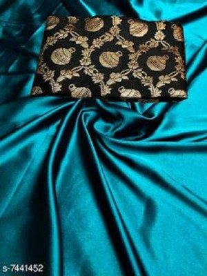 NEZAA EXPORT Solid/Plain Bollywood Silk Blend, Satin Saree(Light Blue)