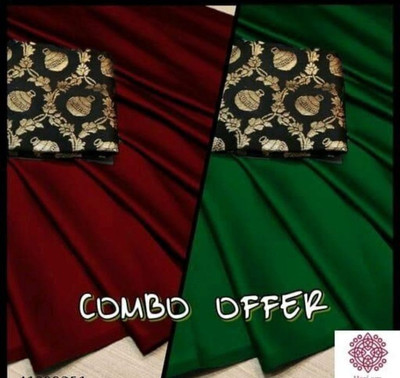 NEZAA EXPORT Solid/Plain Bollywood Silk Blend, Satin Saree(Pack of 2, Green, Maroon)