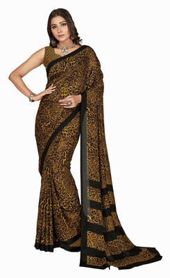 kashvi sarees Animal Print Daily Wear Georgette Saree(Black, Yellow)