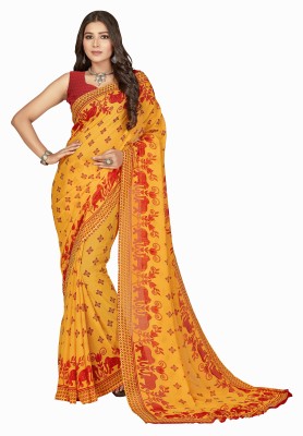 kashvi sarees Animal Print Daily Wear Georgette Saree(Red, Yellow)