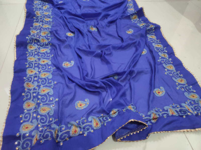 JMD Ent Embroidered Handloom Crepe Saree(Blue)