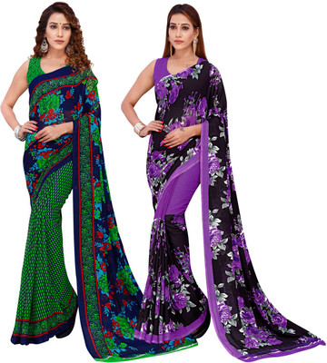 kashvi sarees Floral Print Bollywood Georgette Saree(Pack of 2, Multicolor)