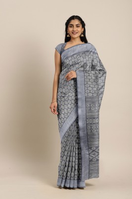 THE CHENNAI SILKS Geometric Print Bhagalpuri Polyester Saree(Grey)