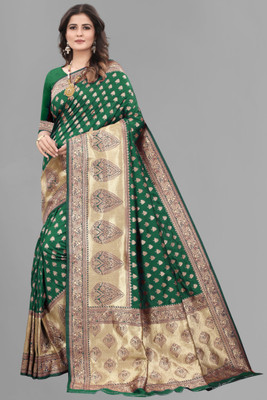 THE ETHNIC SAREE STUDIO Woven Banarasi Pure Silk Saree(Dark Green)