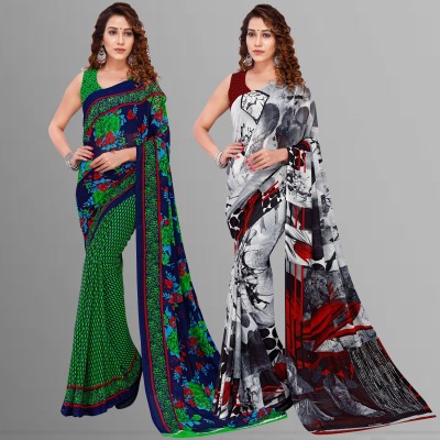 Anand Sarees Floral Print Bollywood Georgette Saree(Pack of 2, Green, Blue, Grey)