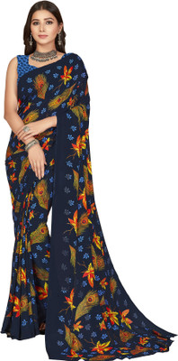 kashvi sarees Floral Print Daily Wear Georgette Saree(Blue)