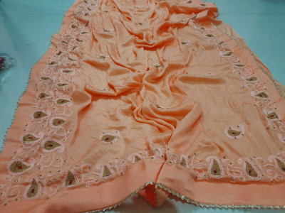 JMD Ent Embroidered Handloom Crepe Saree(Cream)