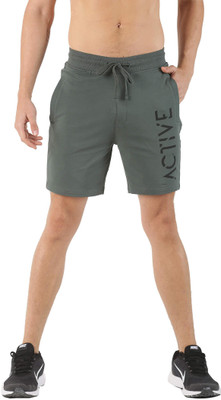 INFINIA Solid, Graphic Print Men Green Casual Shorts
