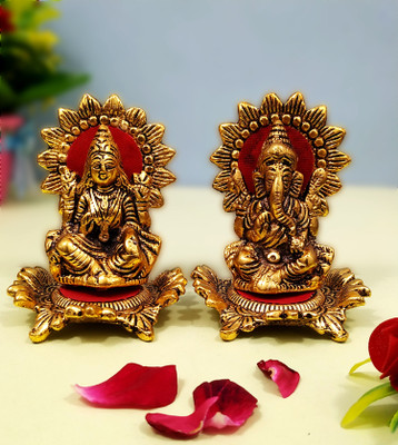 WELLWISHERS CRAFT Laxmi Ganesh Idol Murti Sculpture For Home Office Decorative Showpiece Decorative Showpiece  -  9.2 cm(Metal, Gold)