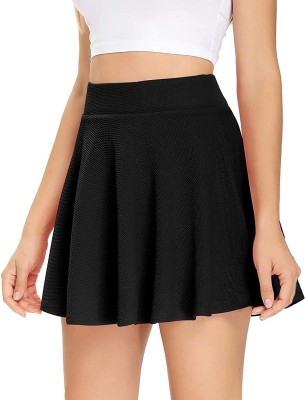 mystify Solid Girls Flared Black Skirt