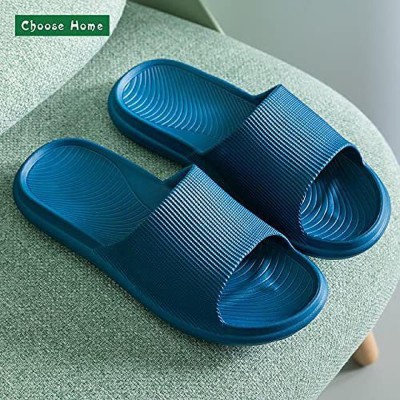 ILU Men Slipper For Men's Flip Flops House Slides Home Bathroom Clogs Massage Soft Blue Slides(Blue , 10)