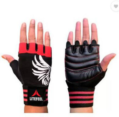 LITE FEEL Gym Sports and Workout Gloves Gym & Fitness Gloves(Black, Red)