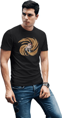 The Teelted Store Self Design Men Round Neck Black T-Shirt
