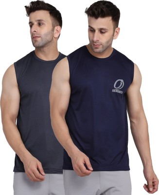 INDIZO Solid Men Round Neck Dark Blue, Grey T-Shirt