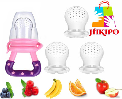 HIKIPO Fruit Nibbler Silicone Food Soft Pacifier/Feeder with free 3 Pcs suckers Nipple Feeder(Pink)