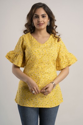 Kyraa Casual Floral Print Women Yellow Top