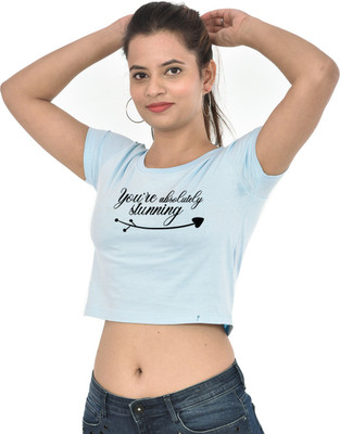 QuaClo Casual Graphic Print Women Light Blue Top