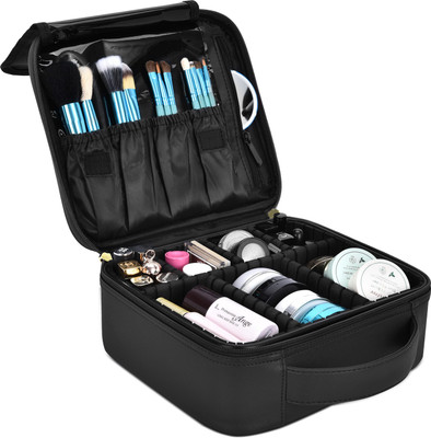 Grilazza Makeup Cosmetic Travel Toiletry Hand Bag Organizer with Adjustable Divider(Black)