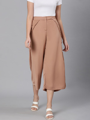 OXOLLOXO Women Regular Fit Polyester Solid Formal Beige Pant Regular Fit Women Beige Trousers