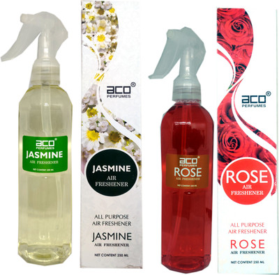 aco Rose and Jasmine Trigger room freshner 500ml 2pc combo set . Spray Rose and Jasmine Trigger room freshner 500ml 2pc combo set .(2 x 250 ml)