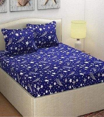 RADHERADHE 104 TC Polycotton Double Printed Flat Bedsheet(Pack of 1, BLUE 1)