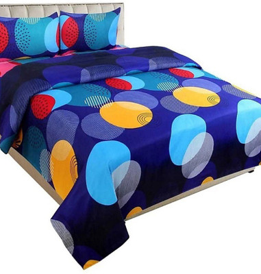 RADHERADHE 104 TC Polycotton Double Printed Flat Bedsheet(Pack of 1, NEVI BLUE)