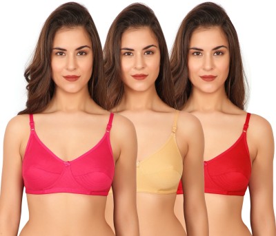 Zunahme Pack of 3 Women Full Coverage Non Padded Bra(Red, Pink, Beige)