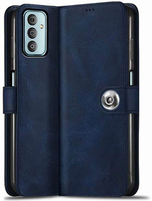 PAKME XUSIVE Flip Cover for Samsung Galaxy F23 5G Designer Button Magnet Closure - Button Blue(Blue, Dual Protection)