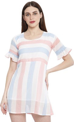 Intrend Forever Women Fit and Flare Blue, Pink, White Dress