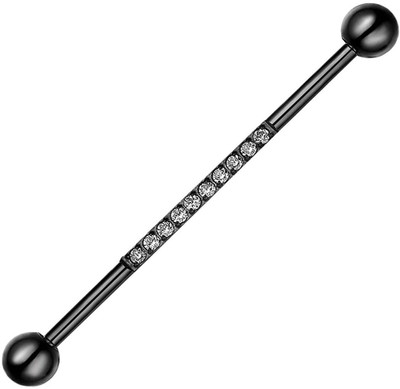 GadgetsDen Implant Grade 14G Black Color Industrial Barbell with CNC Set Lined CZ on Bar Cubic Zirconia Metal Stud Earring